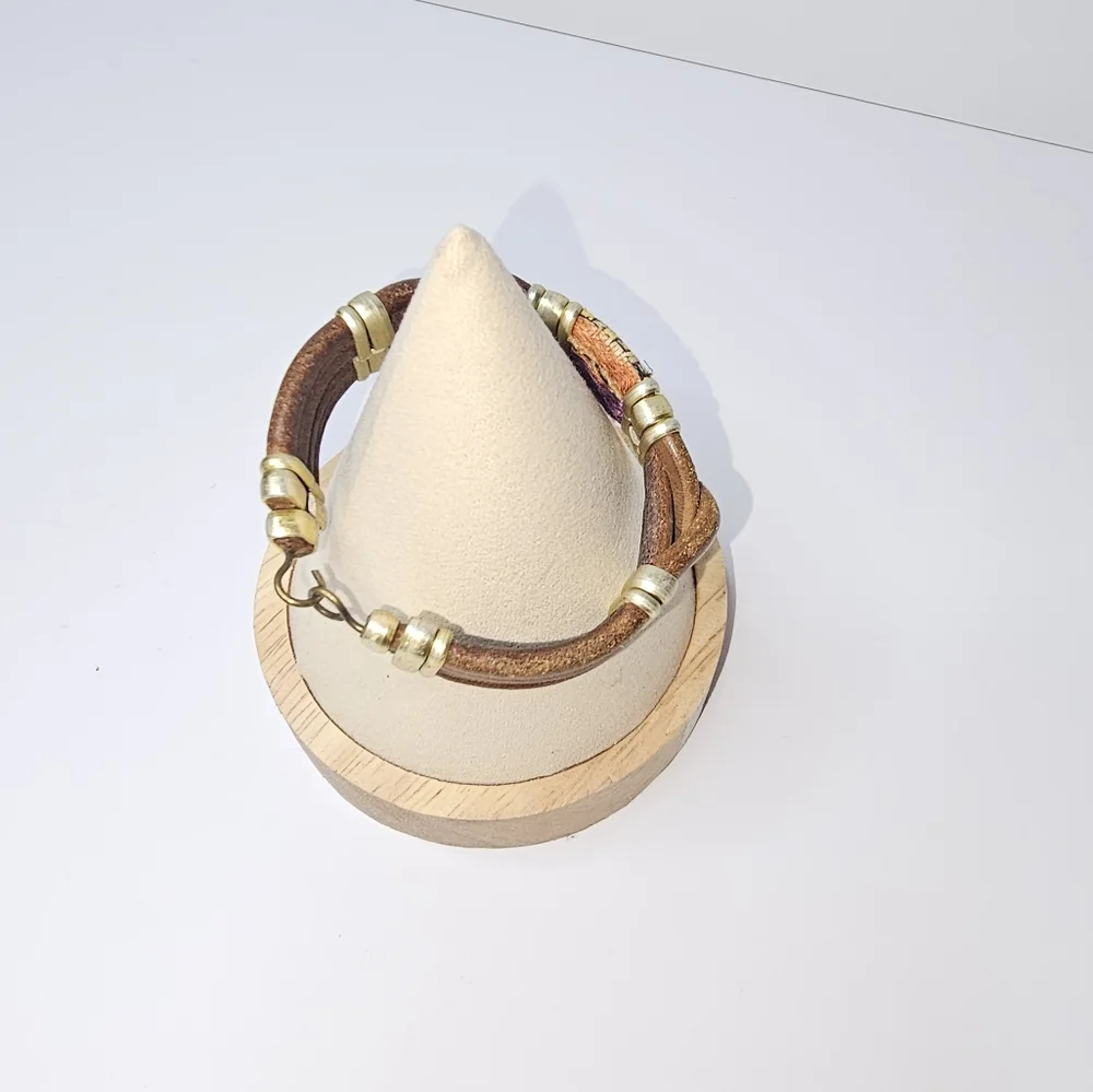 Boho Brown Leather Bracelet with Gold Hardware Accents